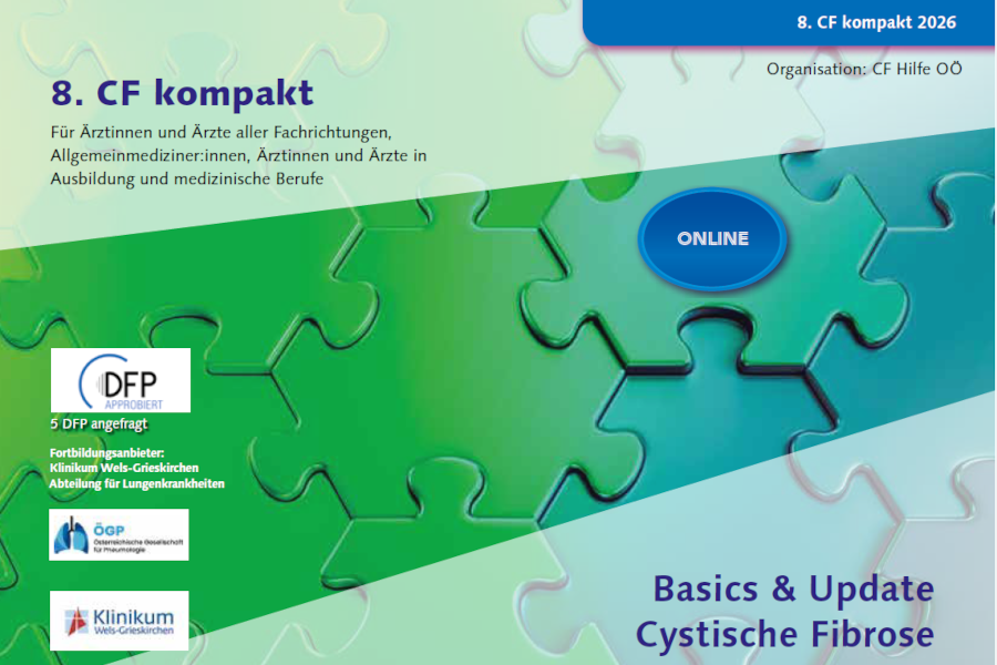 Einladungscover 8. CF kompakt 2026. Am Bild Puzzleteile in grün-türkis.