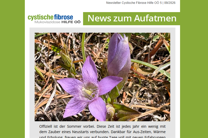 Screenshot Cover vom Newsletter 5/2026 vom 14.9.2026 der Cystischen Fibrose Hilfe OÖ